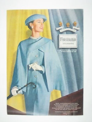Vintage 1956 Forstmann Ad MOD Fashion Blue Wool Womens Coat MCM - Image 1 of 2