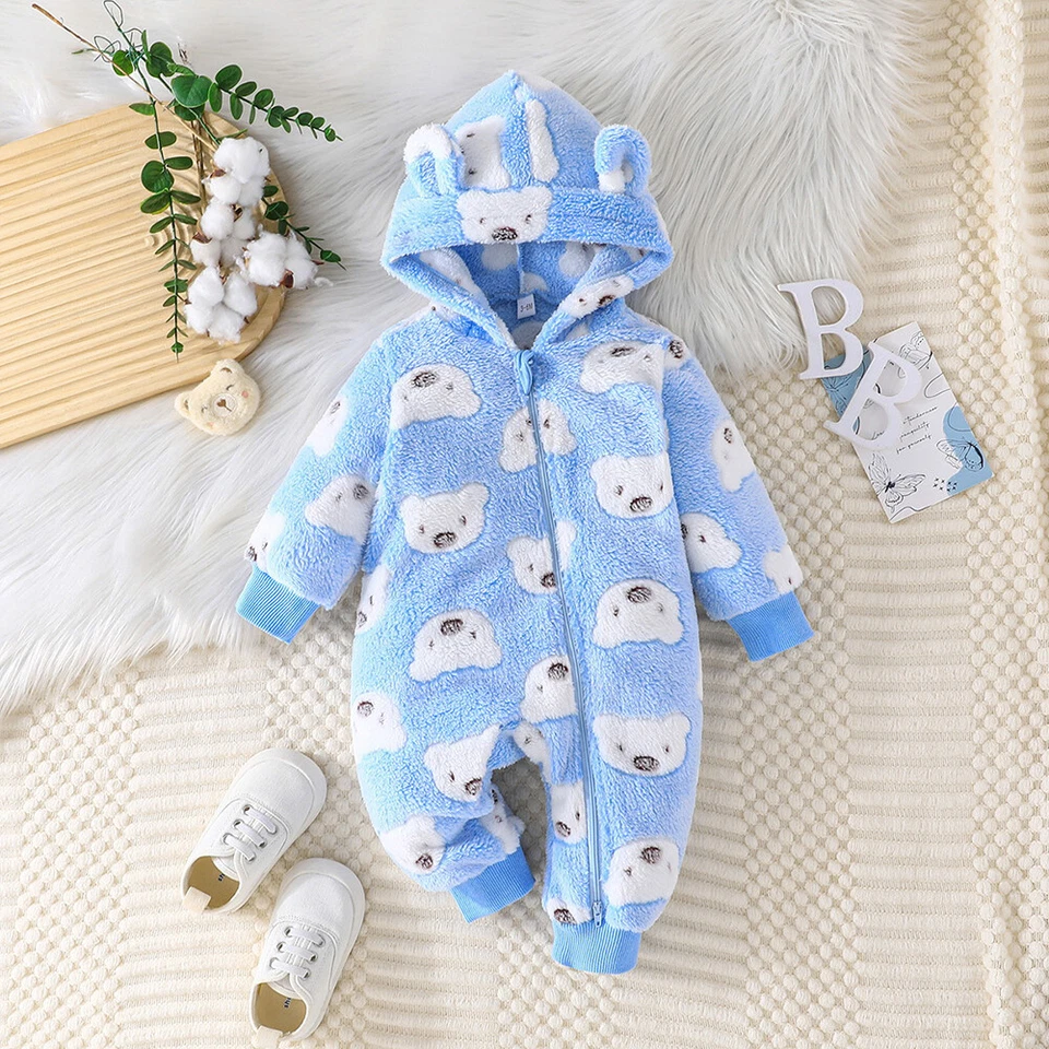 Newborn Baby Girls Keep Warm Bear Hooded Romper Jumpsuit Outfit Clothes - Изображение 1 из 4