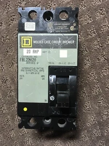 SQUARE D FAL22020 20 AMP 2 POLE CIRCUIT BREAKER - Picture 1 of 9