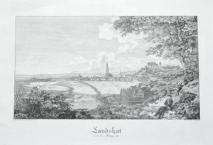 1822 Landshut von der Mittagsseite Gesamtansicht Kupferstich Adam - Picture 1 of 1