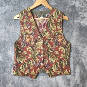 Vintage Orvis Damen bestickte Tapesty Weste Gr. M Obst Damen burgunderrot - Bild 1 von 8