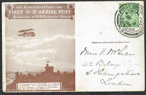 1911 Windsor prima cartolina aerea primo giorno morire 5 a Hampstead KGV 1/2d fine - Foto 1 di 2