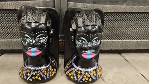 African Woman's Head Bookends Plaster Collectable Tribal Coral Gables Ornamental - Picture 1 of 17