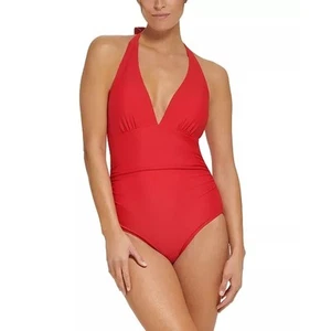 Tommy Hilfiger Red Ruched Halter Tummy-Control One-Piece Swimsuit Size 6 NWT - Picture 1 of 7