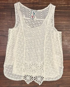 Camiseta sin mangas Johnny Was para mujer talla pequeña bordada con ojales florales crema - Imagen 1 de 6