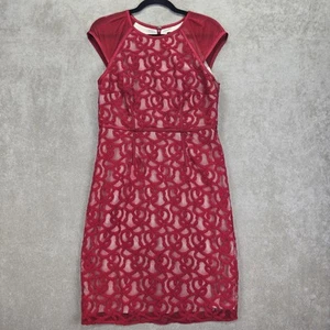 Adrianna Papell Womens Red Lace Cocktail Knee Length Pencil Dress Size 10p - Picture 1 of 24