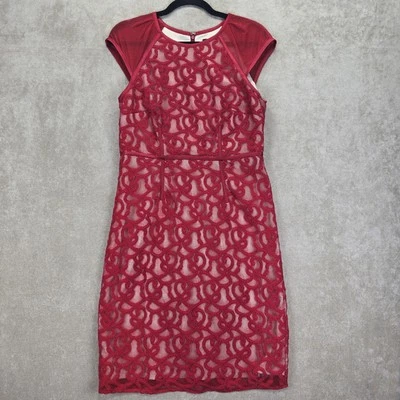 Adrianna Papell Womens Red Lace Cocktail Knee Length Pencil Dress Size 10p - Image 1 of 4