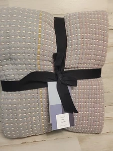 West Elm Jete Manta Throw Double Cloth Stripe Plaid Lightweight 50 × 60 - Picture 1 of 3