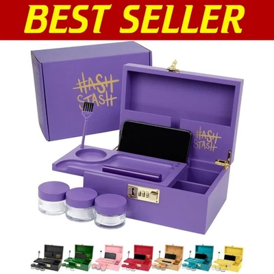 Secure Bamboo Organizer Box with Magnetic Lid & Removable Tray - Purple/Gold - Image 1 of 4