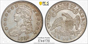 1832 gedeckelte Büste Silber Half Dollar * kleine Buchstaben * PCGS Gold Label AU55 50c - Bild 1 von 6
