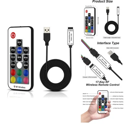 Compact DC 5V RGB LED Controller with Wireless Remote – Easy Hookup for Strips - Image 1 of 4