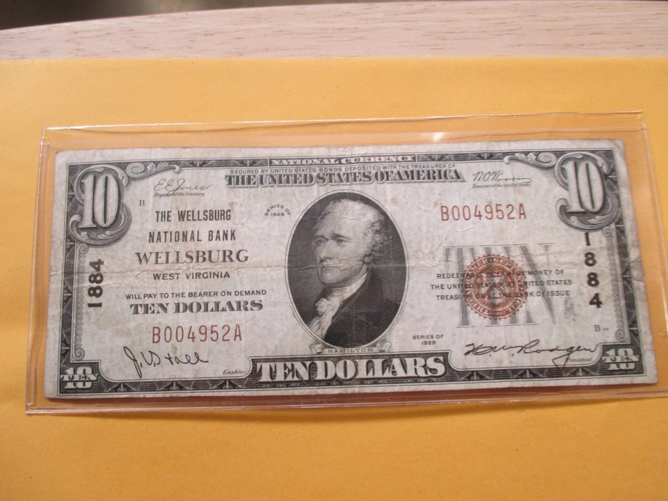 1929 $10 THE WELLSBURG NATIONAL BANK WLLSBURG, WEST VIRGINIA RARE - Image 1 of 4