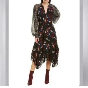 New Joie Morley Maxi Dress 100% Silk Boho Size 10 Caviar Mixed Media - Picture 1 of 7