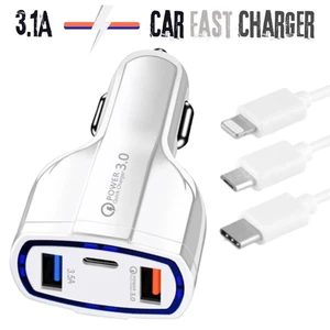 3.1A Dual USB Type C Fast Car Charger Cigarette Lighter Socket Power Adapter UK - Picture 1 of 7