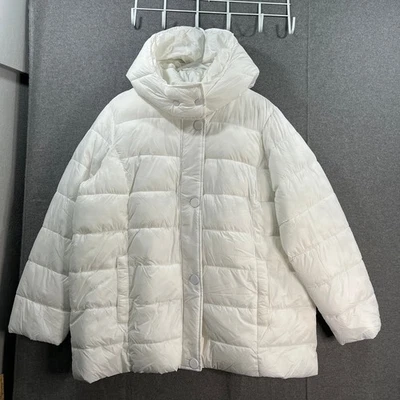 Susan Graver Nylon Cire Water Resistant Hooded Puffer Jacket White Size 2X - Image 1 of 4