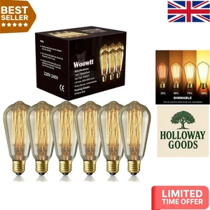 6-Pack Edison Bulbs - Dimmable Antique Style LED - 3000 Hour Life - Picture 1 of 10