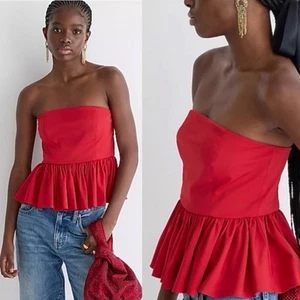 J crew strapless taffeta peplum top red Size 10 Chic Holiday cocktail Glam party - Picture 1 of 8