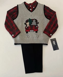 Niños pequeños Vestido de Navidad Conjunto 3T Pantalones Suéter Chaleco Cuello Camisa 3 piezas - Imagen 1 de 1