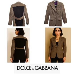 Dolce & Gabbana Women's Blazer Jacket Size US 8 IT 42 Brown Tweed Wool - Picture 1 of 17