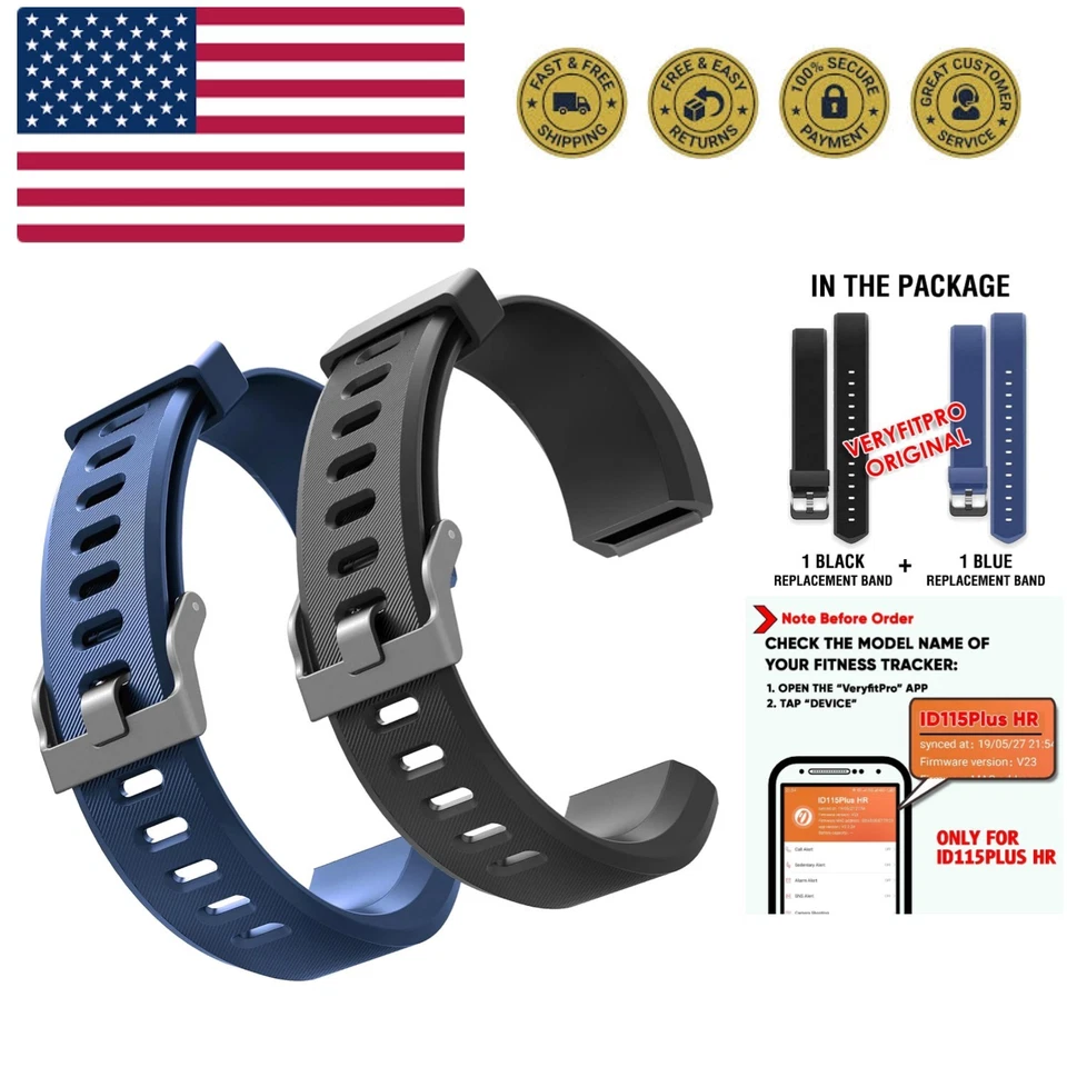 ZURURU Veryfitpro ID115Plus HR Replacement Bands for Veryfit Pro Blue-Black