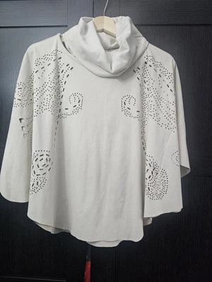 Joseph Ribkoff Faux Suede Cape In Beige Size 10 BNWT Detachable Scarf - Image 1 of 4