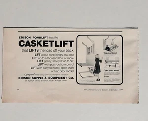 Edison Supply & Equipmenf Co  Powerlift Casketlift  Eidson NJ Vtg Print Ad 1977 - Picture 1 of 2