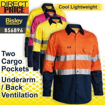 Bisley Work Shirts Mens 3M Taped 2 Tone Hi Vis Cool Light weight Gusset BS6896 - image 1 of 4
