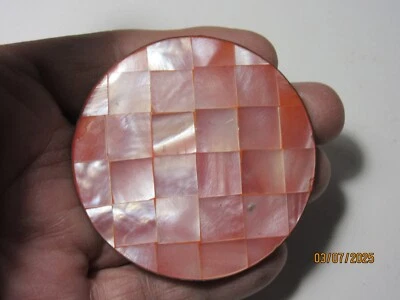 Pink Inlaid Mother-of-Pearl Shell in Brass 2 1/2" Round Pendant PISBRP-2.5 - Image 1 of 4