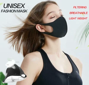 Black Fashion Face Mask Stretch Lightweight Covering Reusable Washable Unisex - Picture 1 of 12
