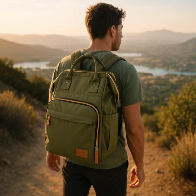 Mochila Estudiante Verde Oliva con Funda para Portátil Duradera, Anillo D, Botella de Agua Foto 1 de 4