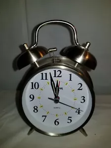 Sharp Stainless Steel Quartz Twin Bell Alarm Clock - Picture 1 of 9