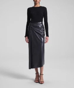 NWT $395 A.L.C Tessa Ruched Faux Leather Midi Skirt in Smoke 6 - Picture 1 of 6