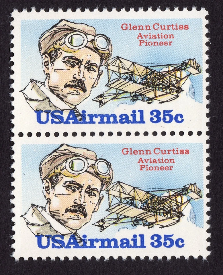 Scott #c100 Glenn Curtiss Aviation Pioneer Vertical Pair of Stamps - MNH - Image 1 of 1