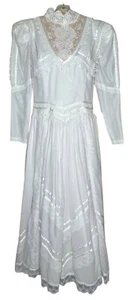 Jessica McClintock Vintage Braut viktorianisches Hochzeitskleid Kleid Langarm Spitze 14 - Bild 1 von 12