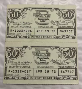 ORIGINAL Vintage Early Pennsylvania Lottery Tickets April 19 1972 Lot Of 2 - Picture 1 of 2