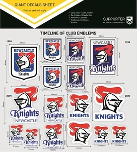 620546 NEWCASTLE KNIGHTS NRL TIMELINE OF CLUB EMBLEMS GIANT DECALS STICKER SHEET - Picture 1 of 1