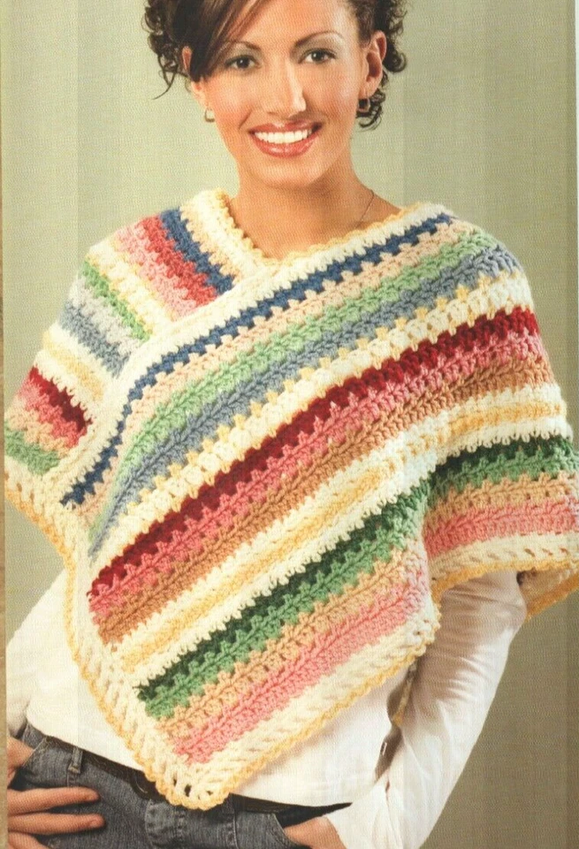 PONCHO RAYAS SIMPLES MUJER CROCHET PATRÓN INSTRUCCIONES Foto 1 de 1