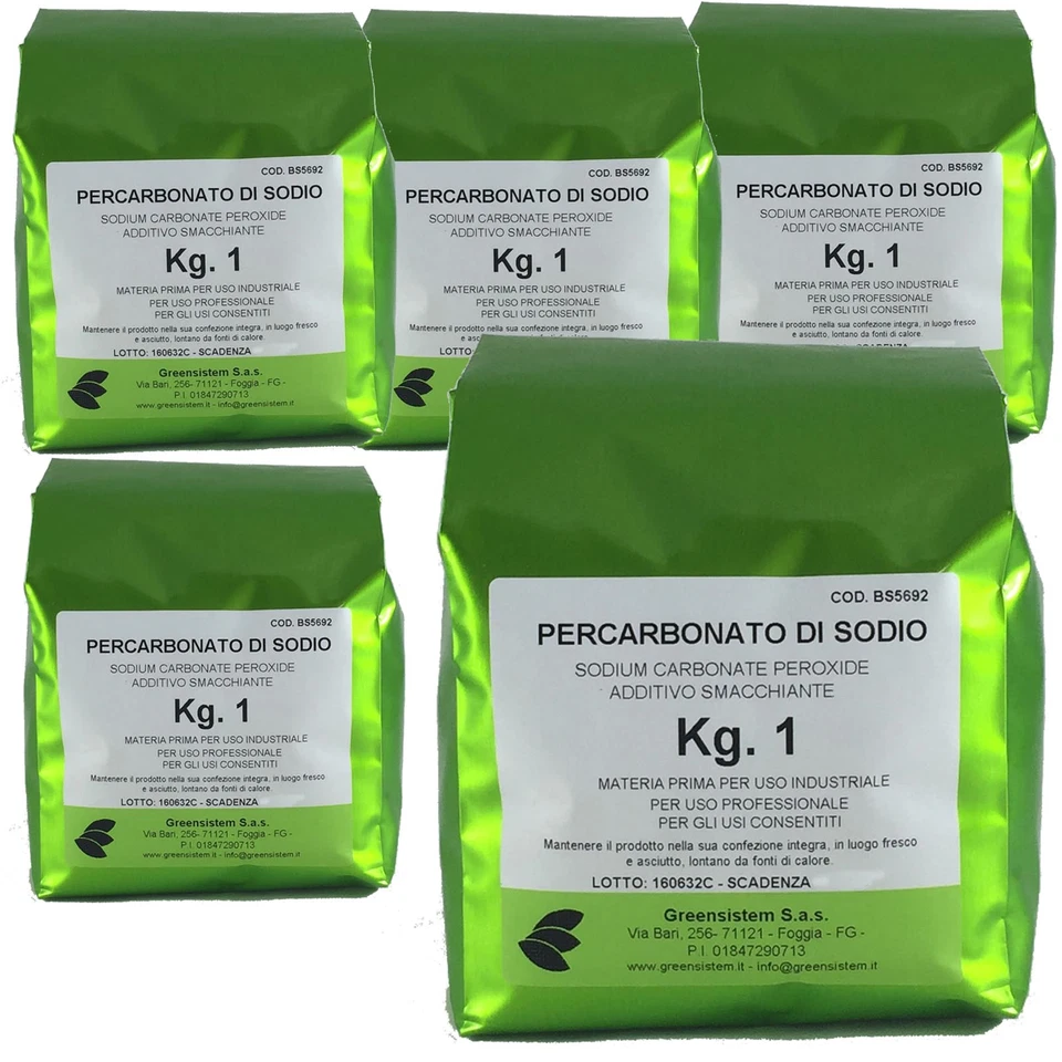 5 BUSTE DA KG. 1 PERCARBONATO DI SODIO - PURO - SMACCHIANTE, SBIANCANTE
