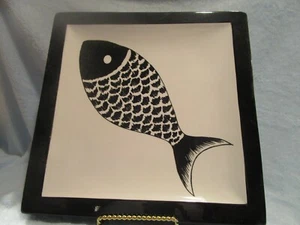 Fish Wall Hanging, Ceramic Made in Philippines 12" x 12", Black and White - Picture 1 of 2