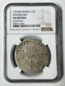 FRANCE - 1/2 ECU 45 Sols - 1701 BB Strasbourg NGC VG Details (Cleaned) - RARE! - Picture 1 of 2