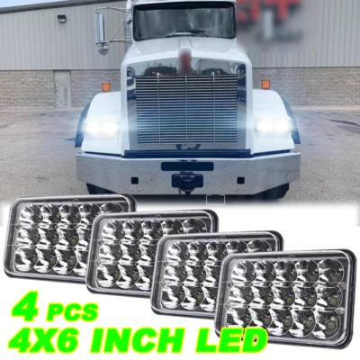 for Kenworth T800 1987-2023 W900 1981-2023 4pcs 4x6inch Rectangle Led Headlights - Image 1 of 4