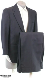 Stafford Mens Wool Blend Blue Striped 2 Btn 40R Pleated Front 35" Waist - Picture 1 of 11