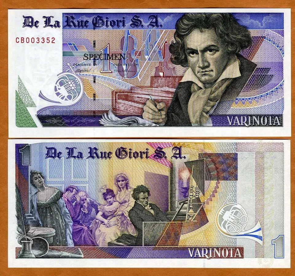 De La Rue GIORI, Test / Advertising note / Specimen Varinota, Type 1 Beethoven - Image 1 of 1