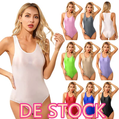 DE Damen Sexy Glänzend Einteiler Bademode Ärmellose Sommer Beachwears Badeanzug - Bild 1 von 4