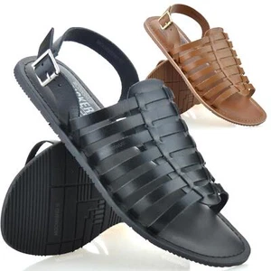 Mens Leather Walking Summer Beach Mules Roman Gladiator Strap Sandals Shoes Size - Picture 1 of 25