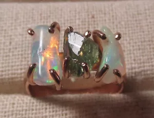 Sterling silver rose gold plate Ethiopian welo opal & apatite ring UK N/US 6.75. - Picture 1 of 8