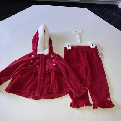 Niñas-2 Piezas- Top y Pantalones con Capucha-Rojo y Blanco-Primeras Impresiones-18 Meses-NUEVO CON ETIQUETAS Foto 1 de 4