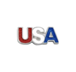 Origami Owl 4TH OF JULY RED, WHITE, & BLUE GLITTER “USA” Floating Enamel Charm - Picture 1 of 2