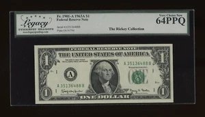 DBR 1963-A $1 FRN Boston Fr. 1901-A Legacy 64 PPQ Serial A35136488B - Picture 1 of 2