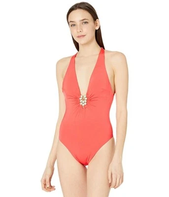 Trina Turk L115218 女式标准 V-Plunge 连体泳衣 12 码 — 第 1/2 张图片